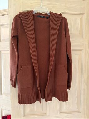 Cyrus Women's Open-Front Hooded Cardigan Sweater - Rust Brown